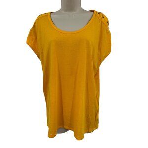 Michael Kors T-Shirt Large Yellow Modal Chain Detail Scoop Neck Short Sleeve